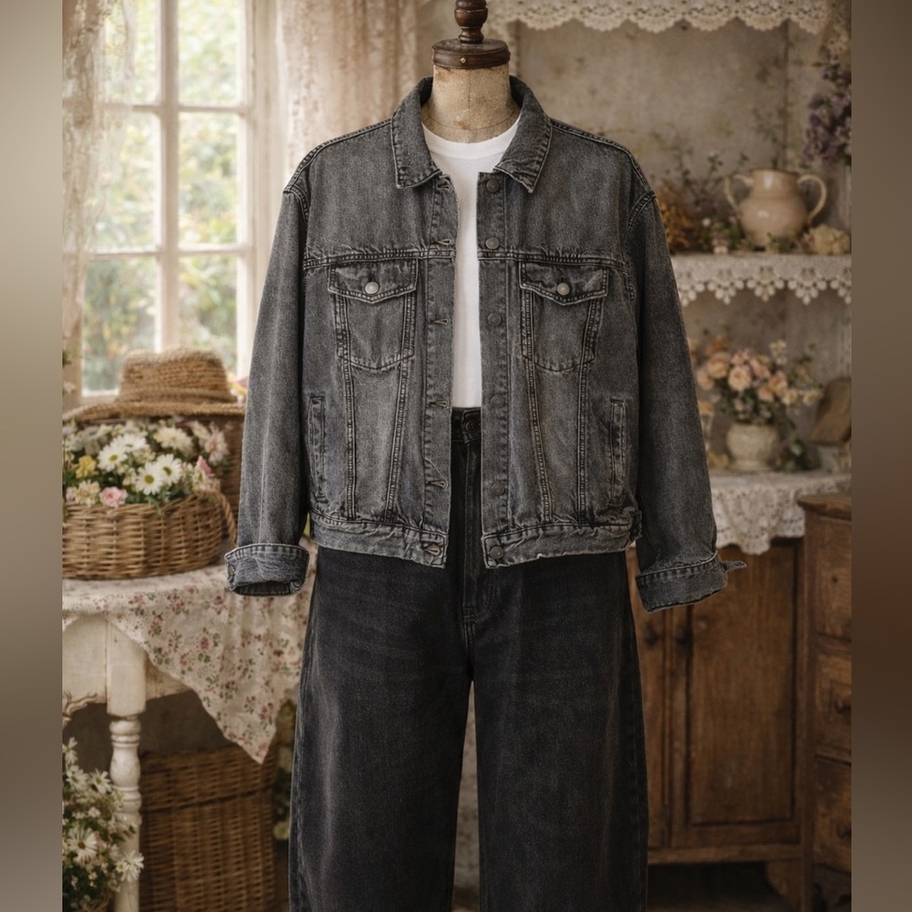 L.T.J Denim Los Angeles Grey Cotton, Faded Look Denim Jacket